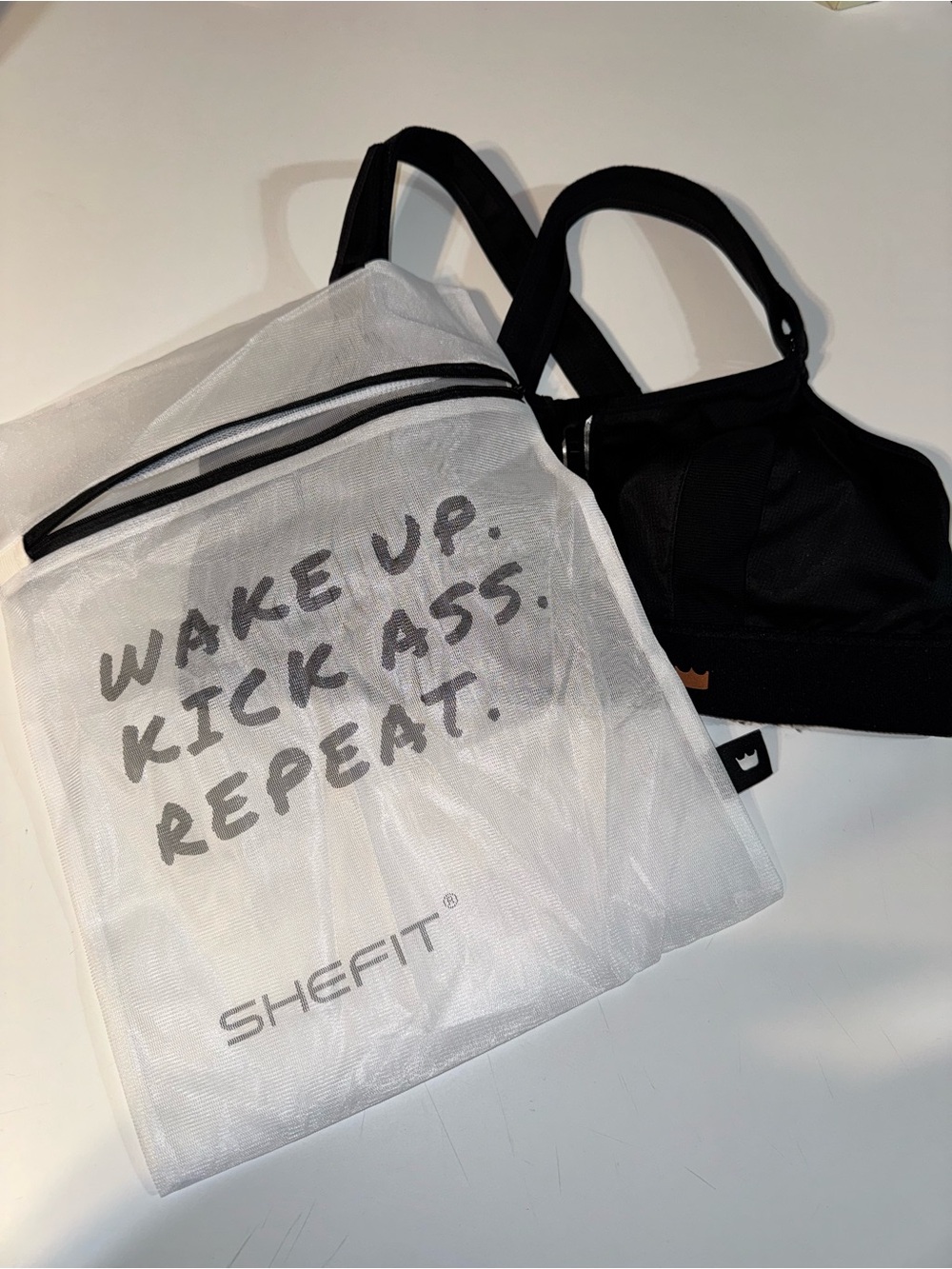 SHEFIT Black Front-Zip Support Bra and Wash Bag Size‎ 1Luxe